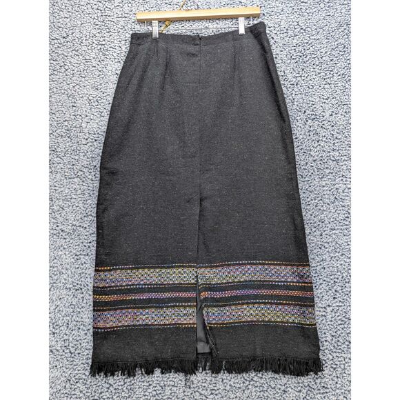 VTG Michele Wool Maxi Skirt Size 12 Lagnlook Cottage Peasant Southwest Fringe - Picture 2 of 13